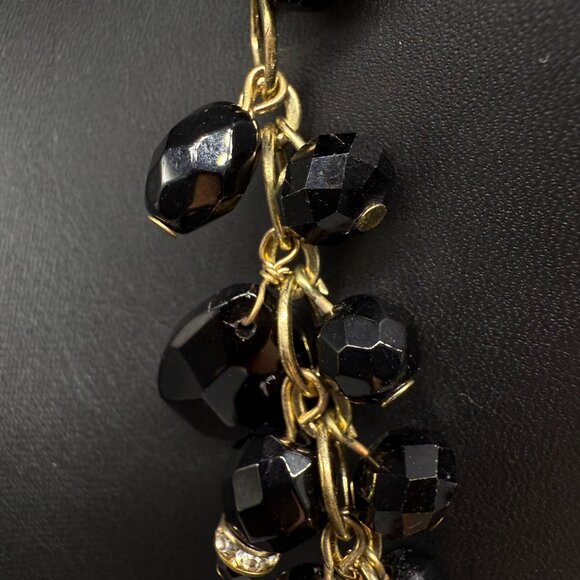 Talbots Rhinestone Black Faceted Bead Crystal Layer Chain Statement Necklace - Picture 3 of 5